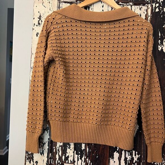 Joie Camel Brown Tan Open Knit Polo Sweater Top women’s  Size XS. - Picture 2 of 7